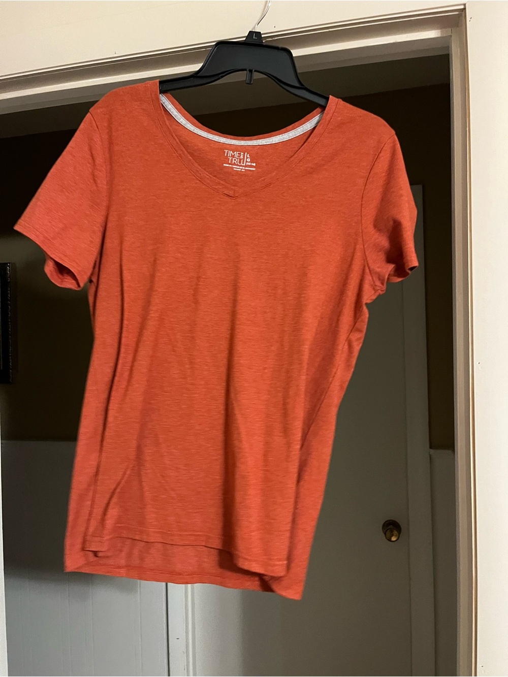 Time and Tru Women's Rust Orange V-Neck Short Sleeve Tee